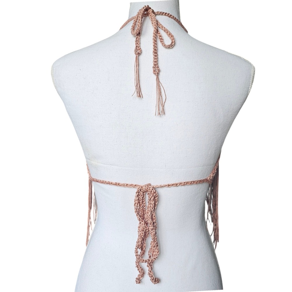 Handmade Crochet Fringe Halter Top, Boho Festival Top, Summer Fashion - Picture 11 of 11